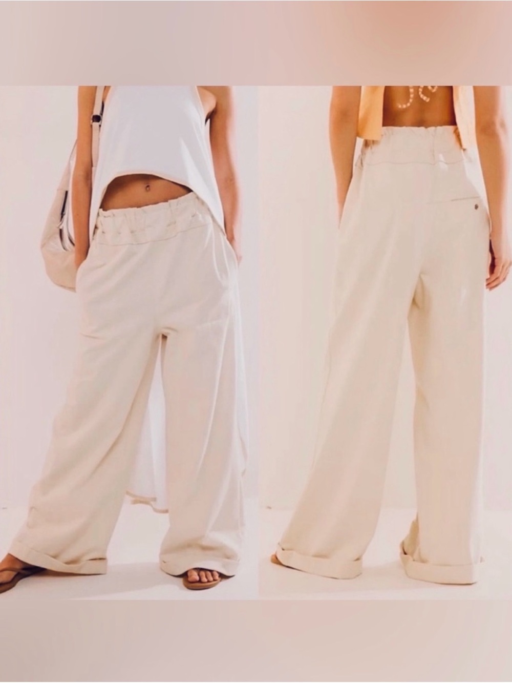 Free People Palma Pants in Seed Pearl Wide Leg Boho S NWT